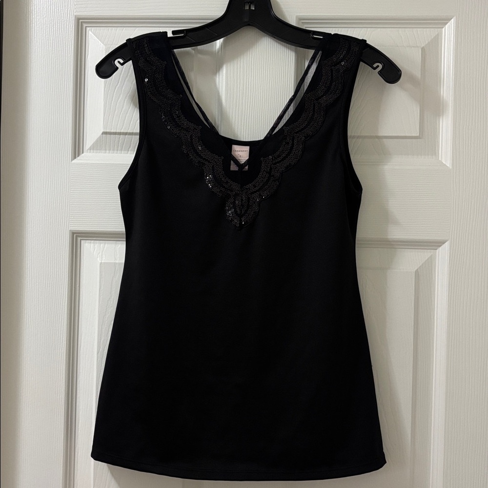 Cabernet Black Sequin Trim V-Neck Tank Top
